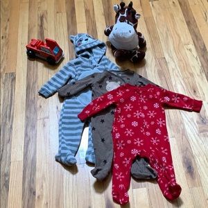 Three Footie Zip Pajamas 6/9 months in size